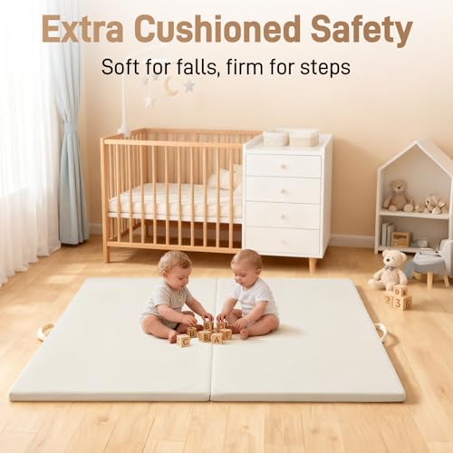 Image of Baby Play Mat for Floor 1.4 inch Thick Memory Foam 50x50 Playpen Mat for Toddlers Infant Kids with Non-Slip Backing Safe for Crawling, Water-Repellent Leather for Tummy Time, Tatami Style(Grey)