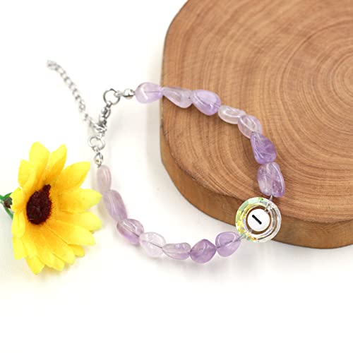 Image of Uloveido Purple Natural Stone and Austrian Crystal Letter Bracelet, Personalized Initial Jewelry for Women A-Z 26 Letters