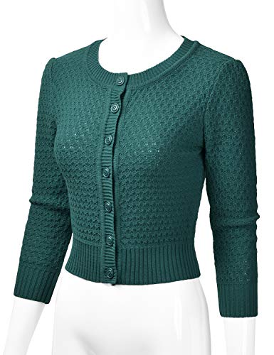 Eimin Women's Crewneck Button Down 3/4 Sleeve Cropped Cardigan Sweater Peacock Xl #TOP2