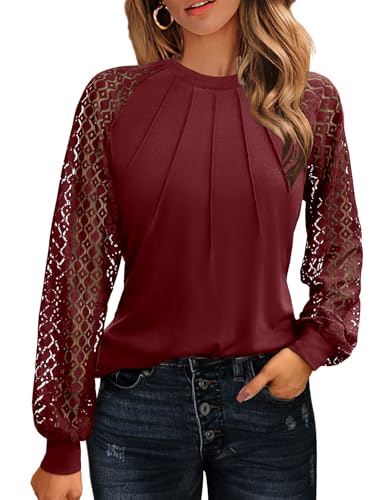 Image of HOTOUCH Women's Lace Long Sleeve Spring Dressy Casual Business Work Trendy Shirts