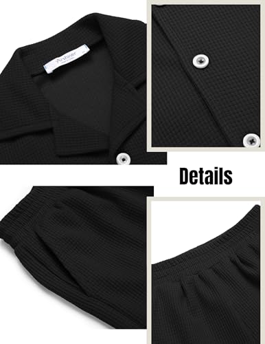 Image of Arshiner Toddler Boys 2 Piece Summer Outfits Waffle Knit Short Sleeve Button Down Shirt & Casual Shorts Sets Size 2-7