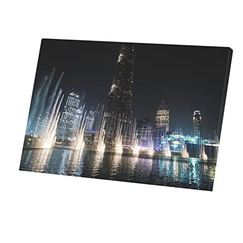 Toile de la Tour de Dubaï pour bureau élégant grand tableau paysage urbain nuit lumineuse