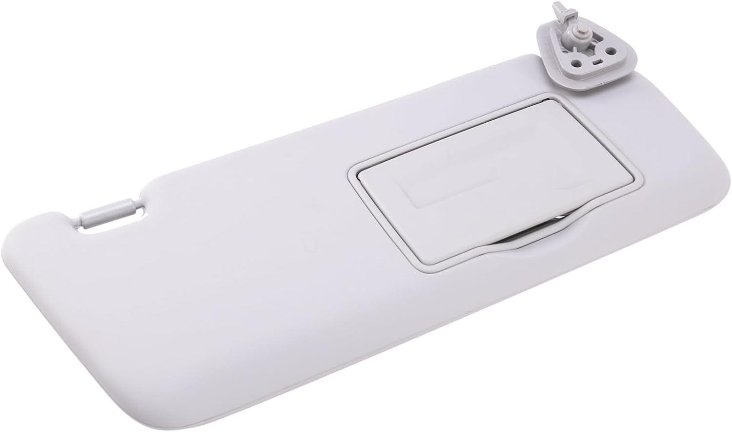 Angulu view of the gray car sun visor, highlighting its texture and design.