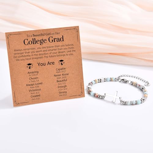 Image of Graduation Gifts for Her- Class of 2026 Primary Middle High School College Grad Gift, Adjustable Stainless Steel Beaded Cross Bracelet for Girls & Women