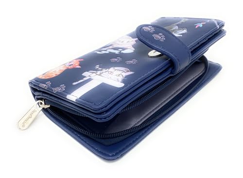 Shag Wear Playful Cats Large Wallet for Women and Teen Girls Vegan Faux Leather Blue 7"3