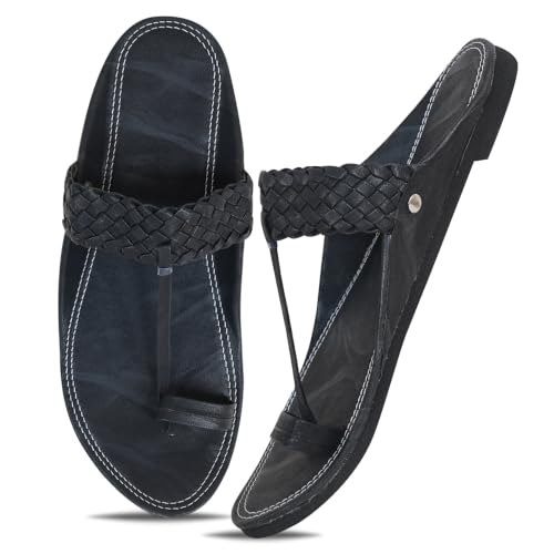 Image of Ethnic Black Sandals For Boys & Men, Comfortable Men's Rajasthani Slippers,