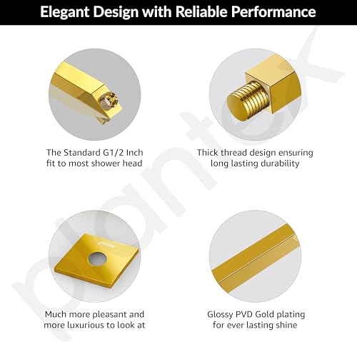 Image of Plantex 12-Inch Shower Arm for Overhead Shower /Stainless Steel Shower Pipe /Wall Mount Bathroom Fitting with -Inch Thread - Pack of 1 (Gold)