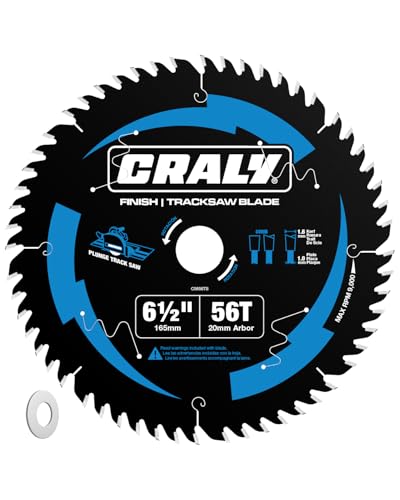 CRALY 6-1/2 Inch 56 Teeth Track Saw Blade Ultra Finish Wood Cutting Plunge Circular Saw Blade 5/8 Inch Arbor Carbide Tipped Thin Kerf Black Ice for Plywood MDF OSB Laminated(C0656TS)
