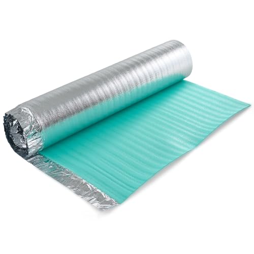 INMOZATA Acoustic Silver Underlay for Wood or Laminate Flooring3mm Foil Damp Proof MembraneGreat Sound & Heat Insulation (15m2 Roll)