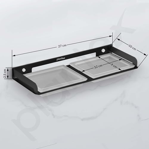 Image of Plantex Stainless Steel and Frosted Glass Double Soap Holder for Bathroom /Dual Soap Case /Soap Stand /Bathroom Accessories -(Black)