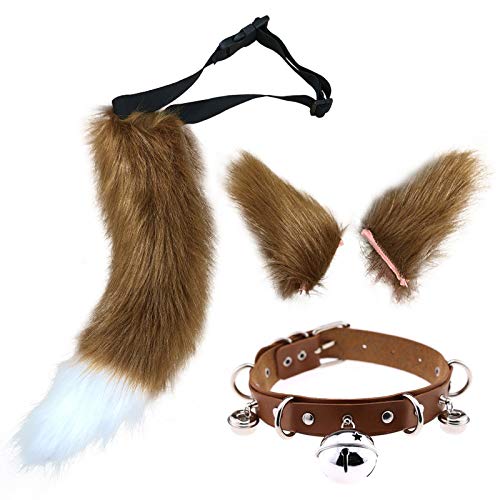 DRESHOW Fox Faux Fur Tail Cat Ears Hair Clip Halloween Party Costume Neck Choker Cosplay Set for Women