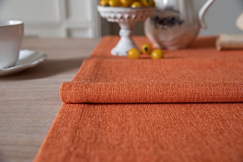 Image of ZeeMart Burlap Style Farmhouse Table Runners 90 Inches Long, Burnt Orange Rustic Woven Dining Table Runner for Everyday Use, 14x90 Inches, Harvest Pumpkin