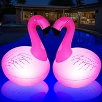 DeeprBling Flamingo Pool Lichter Schwimmend, Aufblasbare Flamingo Schwimmende Solarleuchten, LED Flamingo Schwimmlichter Solar, IP68 Wasserdicht Schwimmende Flamingo Lichter für Pool, Teich - 2 Stück