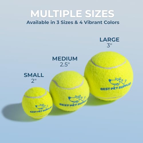 Image of Best Pet Supplies Interactive Squeaky Dog Chew Toy, Ideal Dog Toys for Chewers, Small, Medium & Large Dogs, and Fetch Lovers - Tennis (Yellow), Large (Pack of 4)
