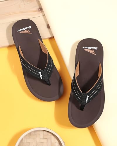 Image of Duosoft Men's Slipper Flip Flops, Brown, Anti-Skid Rubber Sole, Arch Support, Superior Shock Absorption, Super Soft