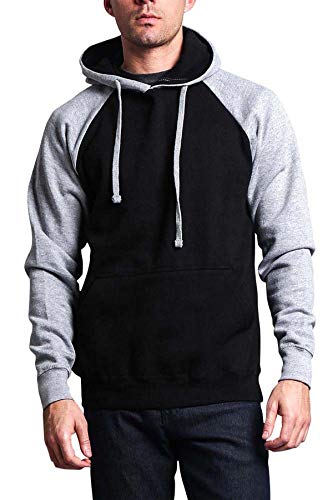G-Style USA Premium Heavyweight Contrast Raglan Sleeve Pullover Hoodie Sweatshirt MH13112 - Black/Heather Grey - Small