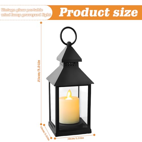 WIYETY Kerzenlaterne aus Glas: Laternen für Draußen mit LED Kerze, Vintage Design und Flammeneffekt, Gartenlaterne für Draußen, Säulenkerzenhalter, Halloween, Weihnachtstag, Kerzenhalter, Friedhof – Bild 3