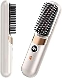 Go Brush Pro UK Cordless Hair Straightener Brush - Portable Rechargeable Ceramic Styling Brush with 4 Adjustable Heat Modes & LED Display (Cream White) (White)