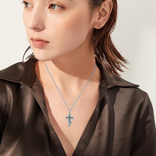 Crucifix Necklace 925 Sterling Silver Jesus/Orthodox Cross Pendant Gold Plated Necklace Abalone/Turquoise/Malachite Cross Jewelry Gift for Men Women Friend Brother3