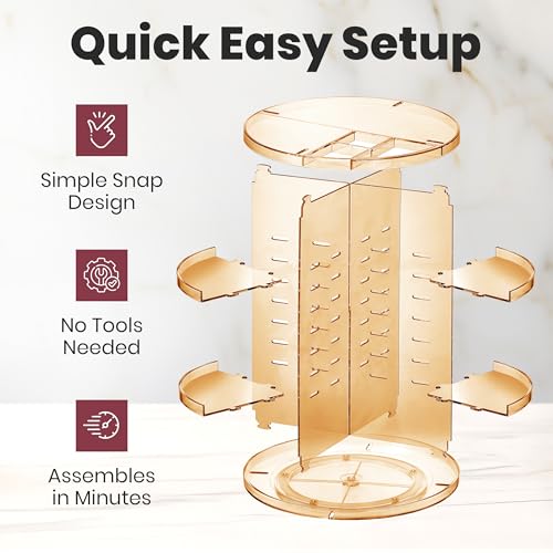 Image of Masirs 360 Rotating Makeup Organizer - Adjustable Shelf Height and Fully Rotatable - The Perfect Round Spinning Cosmetic Organizer for Bedroom Dresser or Vanity Countertop Storage (Brown)