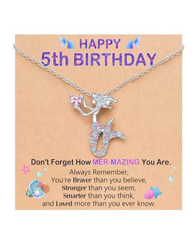 PINKDODO Birthday Mermaid Necklace Happy 4th 5th 6th Birthday Gifts for Daughter Granddaughter Niece