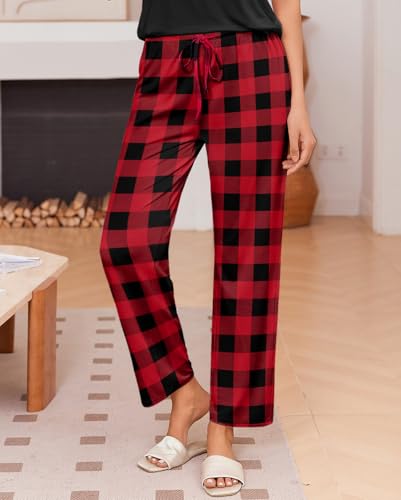 Image of Ekouaer Pajama Sets for Women Round Neck Pjs Short Sleeve Sleepwear with Long Pants Loose Lounge Sets
