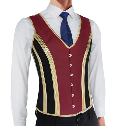 Men Corset Vest Lace Up Bones Medieval Waistcoat Tight Fitting Formal Tops Black Gold Vest Wedding Stage