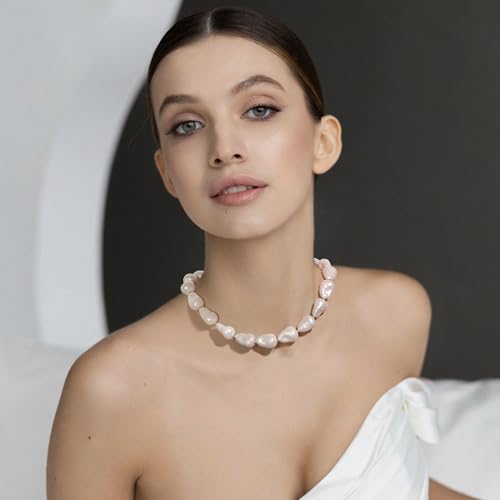 Flyonce Baroque Pearl/Shell Necklace for Women Chunky Dainty Irregular Large Cream Simulated Pearls Choker Necklaces Jewelry Gifts4