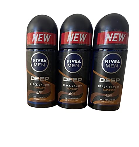Nivea For Men Deodorant Roll-On Dimension - Dark Wood + Espresso + Amazonia, Anti Perspirant, 48h 1.7oz/50ml (Pack of 3 Bundle) (Espresso)