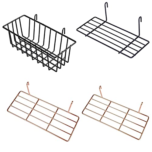 GBYAN Grid Wall Basket Wall Grid Accessories Wire Straight Shelf with Hooks Wall Organizer for Grid Panel Board