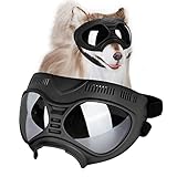 Ownpets Anti-UV Hundebrille, Sonnenbrille, Hund Fliegerbrille für Mittlere und Große Hunde, Winddicht, Verstellbar, Schwarz Rahmen mit Silber Linse