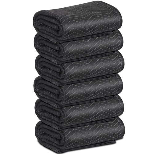 Nouva 6 Moving Packing Blankets, 72 x 80 Inches (65lb/dz) Reusable Heavy Duty Furniture Quilted Moving Pads for Protecting Furniture Moves & Storage, Black, NF0289