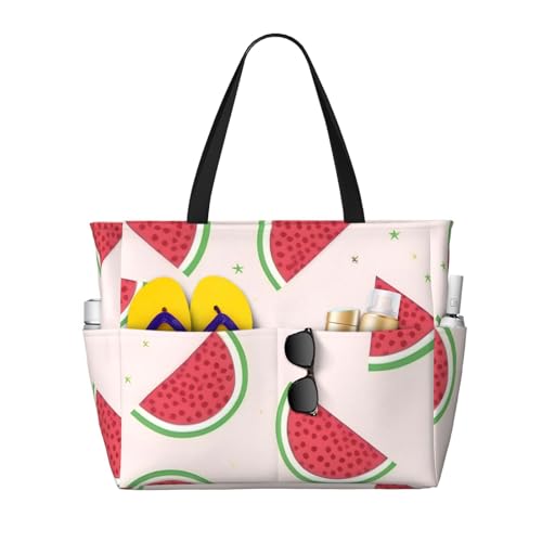 Pink watermelon Print 28L Beach Tote Bag, Water-resistant Travel Tote, Lightweight Gym & Camping Carryall