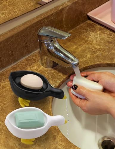 Image of Plastic Soap Dish Holder with Drainage Slots - Rectangular Self-Draining Soap Tray for Bathroom & Kitchen Sink, Non-Slip, Durable & Easy to Clean (White) - Pack of 6