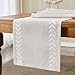 Wracra Embroidered Table Runner Irregular Willow Leaf Table Runners 72 Inches Long For Dresser Home Dining Table Decor,14 x 72 Inch, White