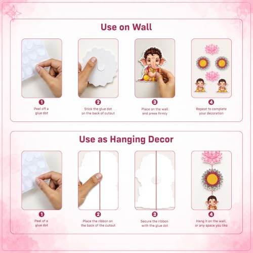 Image of Party Propz Ganpati Decoration Setup for Home - 25 pcs DIY Paper Lotus Makhar (Set of 2 Small & Big Lotus) with Cutouts, White Net Curtain & Light, Lotus Bud Hanging, Varalakshmi, Janmashtami Decor