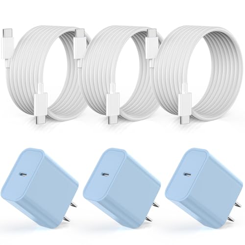 Image of 【Apple MFi Certified】 20W USB C Fast Charger iPhone 17 16 15 Charger Blocks | 3Pack 6 FT TypeC Fast Charger Cable for iPhone 17 /17 Pro /17 ProMax /iPhone16 /16 ProMax /15Plus All USB C Charging Devices(Blue)