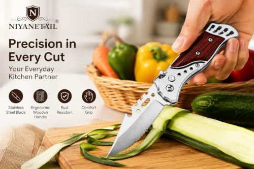 NIYANETAIL Vegetable Knife & Peeler, Wooden Handle - Image 4