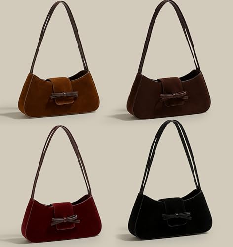 Small Shoulder Bags for Women Suede Handbag Cute Bow Purse Y2K Suede Hobo Handbag Clutch Underarm Purse4
