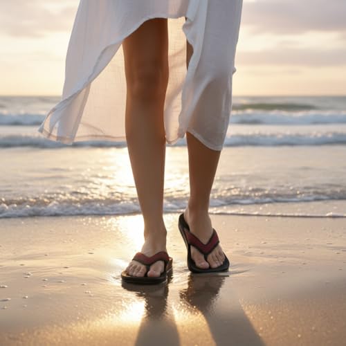 Image of AEROTHOTIC Comfortable Flip Flops for Women with Arch Support Soft Padded Mesh Straps with Breathable Footbed Slip On Footwear Indoor Outdoor Travel Beach walking Sandals Women