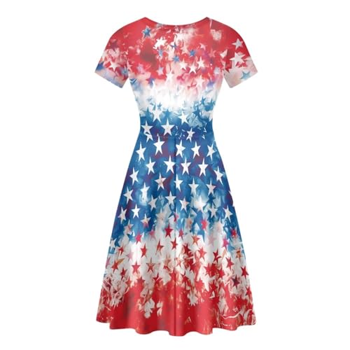 Image of HUGS IDEA Womens Puffy Swing Midi Dress Round Neck Short Sleeve Party A-Line Dresses