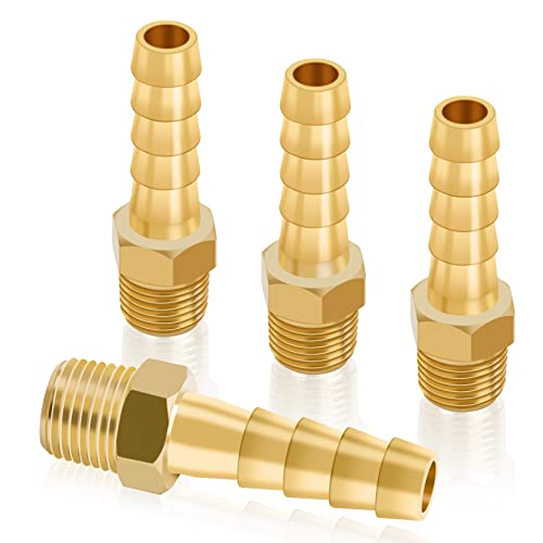KOOTANS 4pcs Brass Hose Barb Fittings 1/4 Hose Barb to 1/8 NPT Male Thread Air Hose Fittings Brass Quick Coupler Air M Type Adapter Connector Fitting