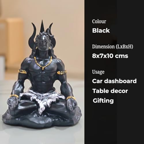 Image of Mahayogi Shiva Meditation Resin Statue for Home Decor, Car Dashboard & Office Desk - Premium Black Matte Finish with Golden Beads | Spiritual Showpiece | 8x7x10 cm