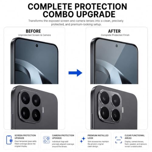Image of FIRST MART Tempered Glass for Xiaomi 17T 5G with Black Camera Ring Guard & Installation Kit | HD Clear Edge-to-Edge Screen Protector, Scratch Resistant, Case-Friendly | Pack of 1
