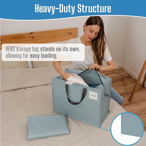 VENO Storage Moving Bags, Organizer Bag, Storage Tote, Zipper On Top, Sturdy, Carrying Bag, Camping Bag for Clothes, Bedding, Comforters, Pillows (Light Blue, 4 Pack) by VENO - Image 2