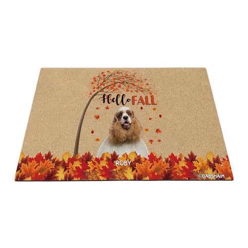 GABSHAIM Hello Fall Dog - Felpudo de bienvenida con hojas de arce, árbol de cocker spaniel americano, tapete personalizado para interiores y exteriores, decoración del hogar, 35.4 x 23.6 pulgadas