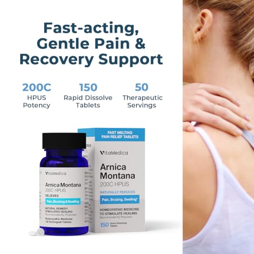 VitaMedica Arnica Montana 200C Rapid Dissolve Tablets for Natural Pain, Bruising, and Swelling Support - High Potency Homeopathic Medicine for Injury and Surgery Recovery - 150 Ct - 50 Servings - Image 5