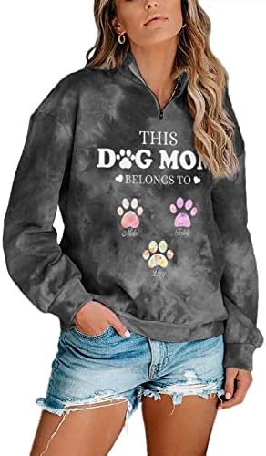 TAKEYAL Dog Mom Tie-dye Sweatshirts Women Funny Dog Paw Graphic Shirts Casual Pullover Long Sleeve Top Blouse Red L