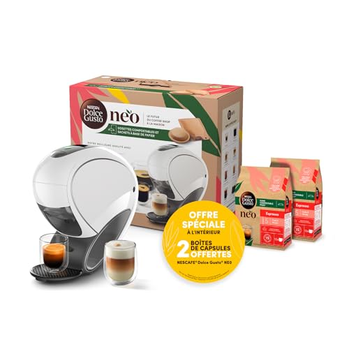 Nescafé Dolce Gusto Krups Machine à café, Dosettes compostables et sachets à base de papier recyclable, Connectée, Neo Blanc, YY5499FD