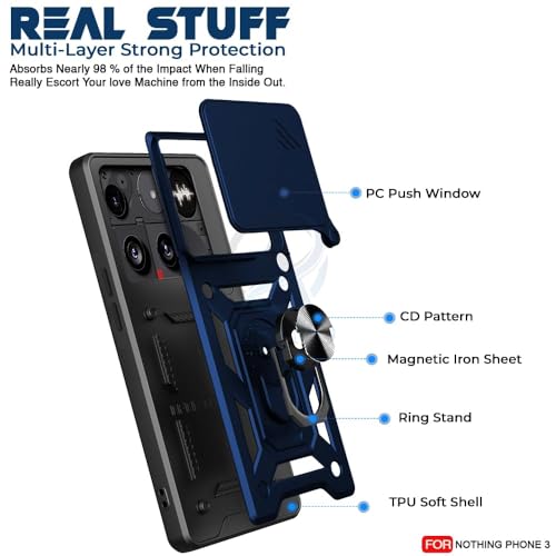 Image of Luxe Back Cover for Nothing Phone 3 5G | D10 Tough Armor Case | Sliding Camera Shield | 360 Protection | Kickstand Ring Holder | Military-Grade Shockproof
